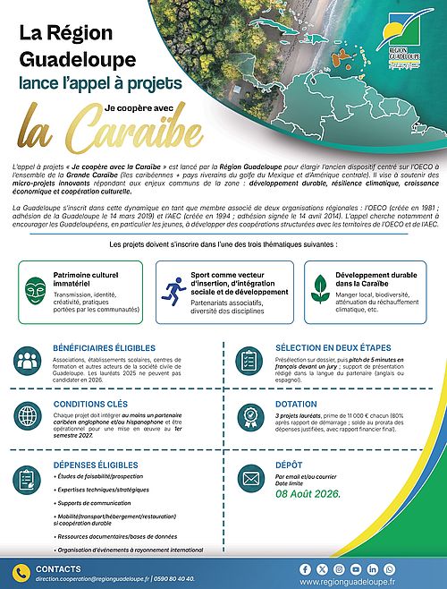Région Guadeloupe-Appel à projets « Je coopère avec la Caraïbe » 2026-2027