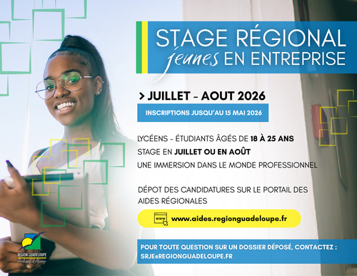 Région Guadeloupe-[DEPOTS DE DOSSIERS] - Stage Régional, jeunes en entreprises